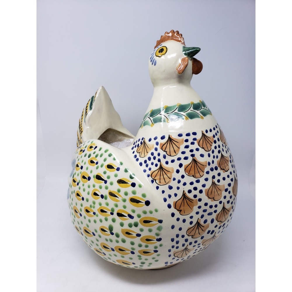 The Picket Fence Large Hand Painted Colorful Chicken Planter Mexico Terra Cotta